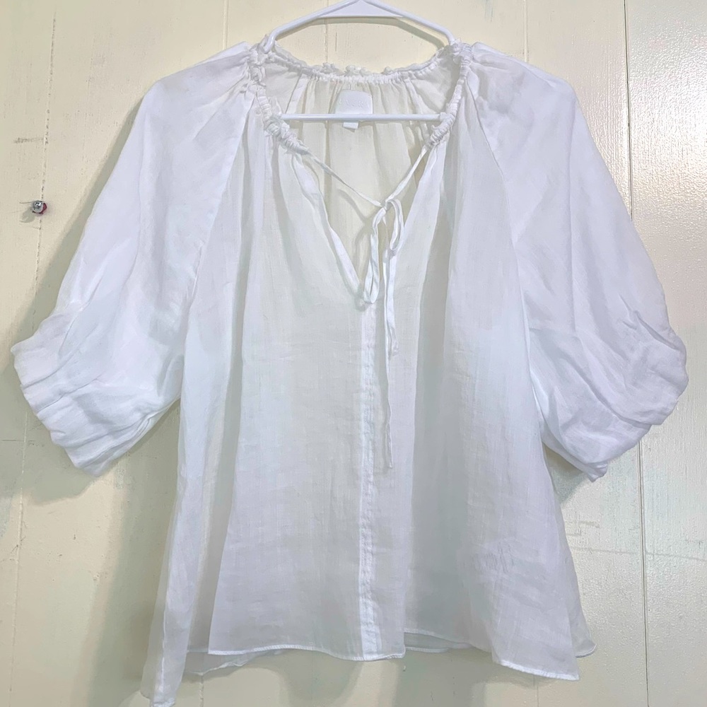 EVERY White Top 100% Ramie White Boho Short Sleeve Blouse Top Size XS.